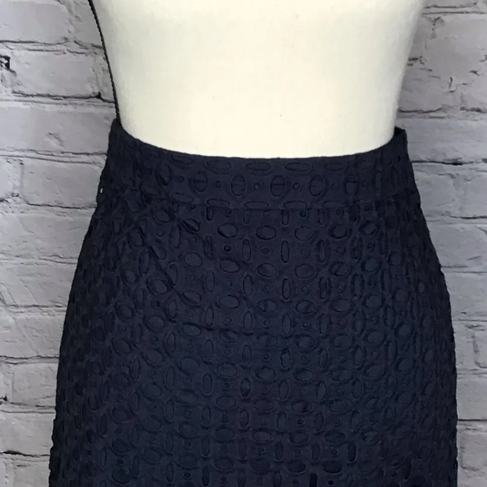 Kenar Navy Blue Eyelet Straight Skirt 2